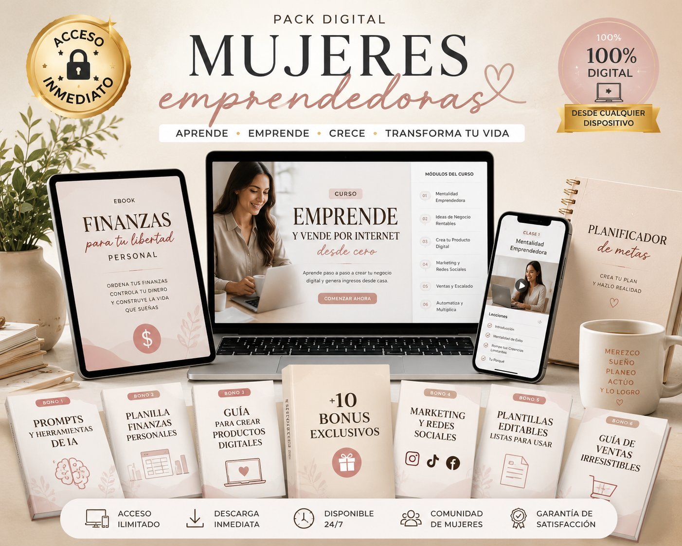 Mujeres emprendedoras 360+ 10 bonus de regalo